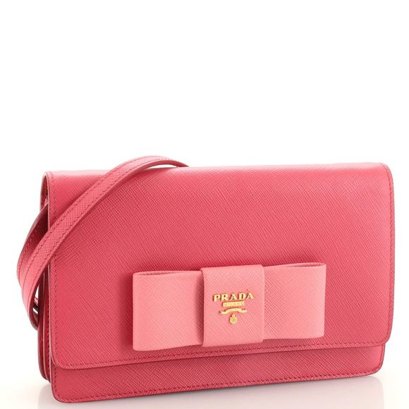 Prada Bow Wallet on Strap Saffiano Leather Small Pink - Picture 2 of 7